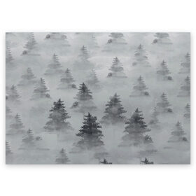 Поздравительная открытка с принтом Туманный лес в Кировске, 100% бумага | плотность бумаги 280 г/м2, матовая, на обратной стороне линовка и место для марки
 | бор | вечер | деревья | елка | еловый | ель | загадочный | земля | зима | лес | мрачный | необычный | природа | серый | сибирь | снег | тайга | туман | хвойный