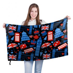 Флаг 3D с принтом Великобритания в Кировске, 100% полиэстер | плотность ткани — 95 г/м2, размер — 67 х 109 см. Принт наносится с одной стороны | красный | лондон | паттерн | черный