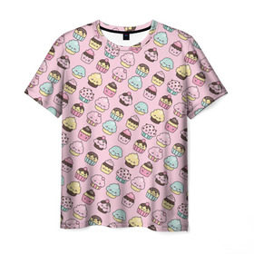 Мужская футболка 3D с принтом Каваи Кексики в Кировске, 100% полиэфир | прямой крой, круглый вырез горловины, длина до линии бедер | аниме | вкусняшка | детский | еда | капкейки | лапуля | милота | милый | мимими | няша | розовый
