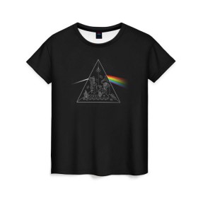 Женская футболка 3D с принтом Pink Floyd Make Rainbow в Кировске, 100% полиэфир ( синтетическое хлопкоподобное полотно) | прямой крой, круглый вырез горловины, длина до линии бедер | англия | басы | британия | гитара | группа | логотип | музыка | песни | пинк флойд | призма | радуга | рок | свет