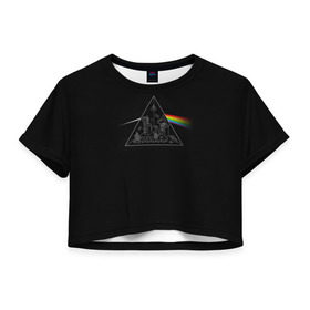 Женская футболка 3D укороченная с принтом Pink Floyd Make Rainbow в Кировске, 100% полиэстер | круглая горловина, длина футболки до линии талии, рукава с отворотами | англия | басы | британия | гитара | группа | логотип | музыка | песни | пинк флойд | призма | радуга | рок | свет