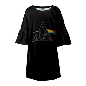 Детское платье 3D с принтом Pink Floyd Make Rainbow в Кировске, 100% полиэстер | прямой силуэт, чуть расширенный к низу. Круглая горловина, на рукавах — воланы | англия | басы | британия | гитара | группа | логотип | музыка | песни | пинк флойд | призма | радуга | рок | свет