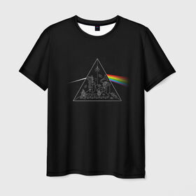 Мужская футболка 3D с принтом Pink Floyd Make Rainbow в Кировске, 100% полиэфир | прямой крой, круглый вырез горловины, длина до линии бедер | англия | басы | британия | гитара | группа | логотип | музыка | песни | пинк флойд | призма | радуга | рок | свет