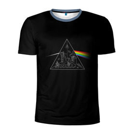 Мужская футболка 3D спортивная с принтом Pink Floyd Make Rainbow в Кировске, 100% полиэстер с улучшенными характеристиками | приталенный силуэт, круглая горловина, широкие плечи, сужается к линии бедра | Тематика изображения на принте: англия | басы | британия | гитара | группа | логотип | музыка | песни | пинк флойд | призма | радуга | рок | свет