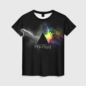 Женская футболка 3D с принтом Pink Floyd Logo в Кировске, 100% полиэфир ( синтетическое хлопкоподобное полотно) | прямой крой, круглый вырез горловины, длина до линии бедер | англия | басы | британия | гитара | группа | дым | космос | логотип | музыка | песни | пинк флойд | призма | радуга | рок | свет