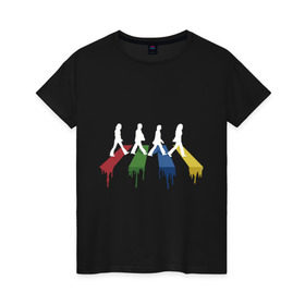 Женская футболка хлопок с принтом Beatles Color в Кировске, 100% хлопок | прямой крой, круглый вырез горловины, длина до линии бедер, слегка спущенное плечо | beatles | music | rock | битлз | краски | леннон | маккартни | музыка | переход | рок | старр | харрисон | цвет