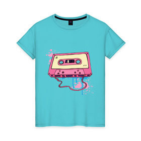 Женская футболка хлопок с принтом Аудиокассета в Кировске, 100% хлопок | прямой крой, круглый вырез горловины, длина до линии бедер, слегка спущенное плечо | mc | кассета