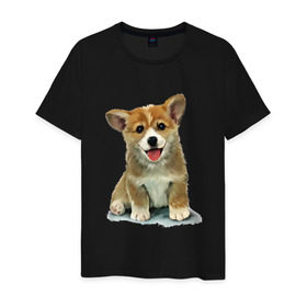 Мужская футболка хлопок с принтом Коржик в Кировске, 100% хлопок | прямой крой, круглый вырез горловины, длина до линии бедер, слегка спущенное плечо. | corgi | dog | korgi | вельш корги | дог | кардиган | корги | пемброк | собака | щенок