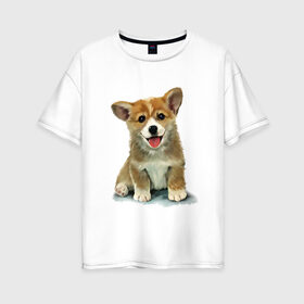Женская футболка хлопок Oversize с принтом Коржик в Кировске, 100% хлопок | свободный крой, круглый ворот, спущенный рукав, длина до линии бедер
 | corgi | dog | korgi | вельш корги | дог | кардиган | корги | пемброк | собака | щенок