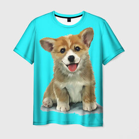 Мужская футболка 3D с принтом Корги в Кировске, 100% полиэфир | прямой крой, круглый вырез горловины, длина до линии бедер | corgy | dog | korgi | puppy | вельш корги | кардиган | коржик | пемброк | собака | щенок