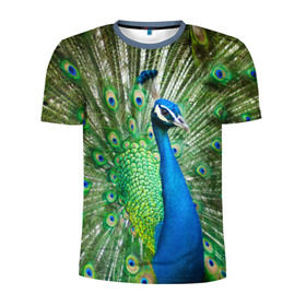 Мужская футболка 3D спортивная с принтом Павлин в Кировске, 100% полиэстер с улучшенными характеристиками | приталенный силуэт, круглая горловина, широкие плечи, сужается к линии бедра | Тематика изображения на принте: павлин | перо
