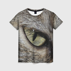 Женская футболка 3D с принтом Кошачий глаз в Кировске, 100% полиэфир ( синтетическое хлопкоподобное полотно) | прямой крой, круглый вырез горловины, длина до линии бедер | 