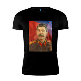 Мужская футболка премиум с принтом Сталин в Кировске, 92% хлопок, 8% лайкра | приталенный силуэт, круглый вырез ворота, длина до линии бедра, короткий рукав | ссср | сталин