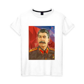 Женская футболка хлопок с принтом Сталин в Кировске, 100% хлопок | прямой крой, круглый вырез горловины, длина до линии бедер, слегка спущенное плечо | ссср | сталин