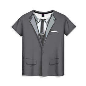 Женская футболка 3D с принтом Костюм в Кировске, 100% полиэфир ( синтетическое хлопкоподобное полотно) | прямой крой, круглый вырез горловины, длина до линии бедер | галстук | классика | костюм | пиджак | стиль | строгий