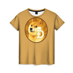 Женская футболка 3D с принтом Bitcoin в Кировске, 100% полиэфир ( синтетическое хлопкоподобное полотно) | прямой крой, круглый вырез горловины, длина до линии бедер | doge | meme | биткоин | доге