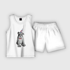 Детская пижама с шортами хлопок с принтом праздничный бульдог в Кировске,  |  | dog | happy | бабочка | бульдог | день рождение | дог | собака