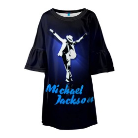 Детское платье 3D с принтом Майкл Джексон в Кировске, 100% полиэстер | прямой силуэт, чуть расширенный к низу. Круглая горловина, на рукавах — воланы | Тематика изображения на принте: michael jackson | король
