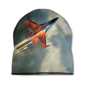 Шапка 3D с принтом Красный F16 в Кировске, 100% полиэстер | универсальный размер, печать по всей поверхности изделия | самолет