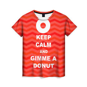 Женская футболка 3D с принтом Gimme a donut в Кировске, 100% полиэфир ( синтетическое хлопкоподобное полотно) | прямой крой, круглый вырез горловины, длина до линии бедер | keep calm | полосы | сериал | твин пикс | текстура | фильмы