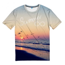 Мужская футболка 3D с принтом Summer в Кировске, 100% полиэфир | прямой крой, круглый вырез горловины, длина до линии бедер | summer | закат | лето | пляж
