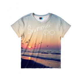 Детская футболка 3D с принтом Summer в Кировске, 100% гипоаллергенный полиэфир | прямой крой, круглый вырез горловины, длина до линии бедер, чуть спущенное плечо, ткань немного тянется | summer | закат | лето | пляж