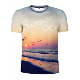 Мужская футболка 3D спортивная с принтом Summer в Кировске, 100% полиэстер с улучшенными характеристиками | приталенный силуэт, круглая горловина, широкие плечи, сужается к линии бедра | summer | закат | лето | пляж