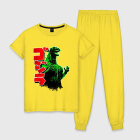 Женская пижама хлопок с принтом Godzilla в Кировске, 100% хлопок | брюки и футболка прямого кроя, без карманов, на брюках мягкая резинка на поясе и по низу штанин | годзилла