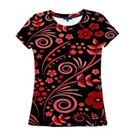 Женская футболка 3D с принтом Red pattern в Кировске, 100% полиэфир ( синтетическое хлопкоподобное полотно) | прямой крой, круглый вырез горловины, длина до линии бедер | 
