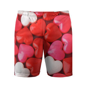 Мужские шорты 3D спортивные с принтом Candy в Кировске,  |  | heart | love | любовь | сердца