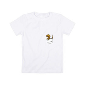 Детская футболка хлопок с принтом Дракончик в кармашке в Кировске, 100% хлопок | круглый вырез горловины, полуприлегающий силуэт, длина до линии бедер | дино | динозавр | карман | ящерица | ящерка