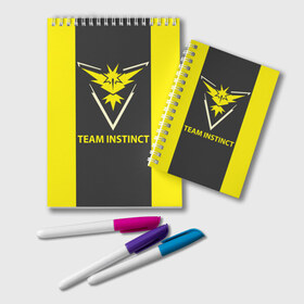 Блокнот с принтом Team instinct в Кировске, 100% бумага | 48 листов, плотность листов — 60 г/м2, плотность картонной обложки — 250 г/м2. Листы скреплены удобной пружинной спиралью. Цвет линий — светло-серый
 | Тематика изображения на принте: game | игра | игрок | инстинкт | пикачу | покемон