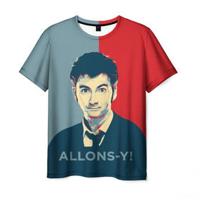 Мужская футболка 3D с принтом ALLONS-Y! в Кировске, 100% полиэфир | прямой крой, круглый вырез горловины, длина до линии бедер | арт | десятый доктор | доктор кто | надпись | сериал | тардис | фильмы