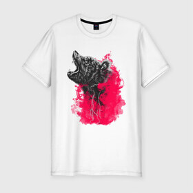 Мужская футболка премиум с принтом Рев в Кировске, 92% хлопок, 8% лайкра | приталенный силуэт, круглый вырез ворота, длина до линии бедра, короткий рукав | pink | roar | дым | клык | клыки | пинк | розовый