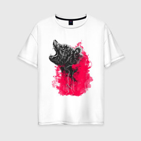 Женская футболка хлопок Oversize с принтом Рев в Кировске, 100% хлопок | свободный крой, круглый ворот, спущенный рукав, длина до линии бедер
 | pink | roar | дым | клык | клыки | пинк | розовый