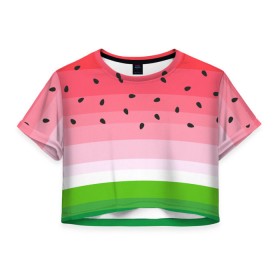 Женская футболка 3D укороченная с принтом Арбузик в Кировске, 100% полиэстер | круглая горловина, длина футболки до линии талии, рукава с отворотами | pattern | trend | арбуз | зеленый | косточки | красный | мода | патерн | паттерн | розовый | текстура | тренд | фрукт | ягода