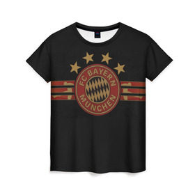 Женская футболка 3D с принтом Бавария Мюнхен в Кировске, 100% полиэфир ( синтетическое хлопкоподобное полотно) | прямой крой, круглый вырез горловины, длина до линии бедер | fc bayern munchen | football | бавария | бавария мюнхен | германия | клуб | спорт | футбол | эмблема