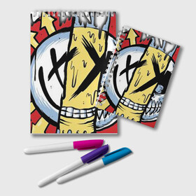 Блокнот с принтом MIXED UP Blink-182 в Кировске, 100% бумага | 48 листов, плотность листов — 60 г/м2, плотность картонной обложки — 250 г/м2. Листы скреплены удобной пружинной спиралью. Цвет линий — светло-серый
 | 3 | mixed | rock | музыка | рок | череп