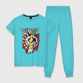 Женская пижама хлопок с принтом MIXED UP Blink-182 в Кировске, 100% хлопок | брюки и футболка прямого кроя, без карманов, на брюках мягкая резинка на поясе и по низу штанин | 3 | mixed | rock | музыка | рок | череп