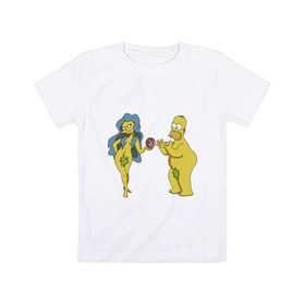 Детская футболка хлопок с принтом Симпсоны в Кировске, 100% хлопок | круглый вырез горловины, полуприлегающий силуэт, длина до линии бедер | bart | homer | love | simpsons | адам | барт | гомер | ева | любовь | мульт | мультфильм | пончик | симпсоны