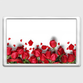 Магнит 45*70 с принтом Розы в Кировске, Пластик | Размер: 78*52 мм; Размер печати: 70*45 | Тематика изображения на принте: flowers | gift | hearts | love | red | romantic | roses | valentines day | красные розы | сердечки
