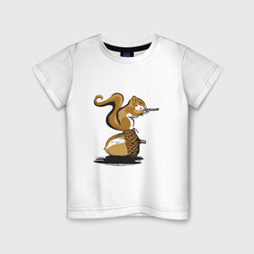 Детская футболка хлопок с принтом Белка в Кировске, 100% хлопок | круглый вырез горловины, полуприлегающий силуэт, длина до линии бедер | белка | белочка | жёлудь | животные | лес | орех | оружие | солдат