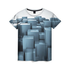 Женская футболка 3D с принтом Кубическая текстура в Кировске, 100% полиэфир ( синтетическое хлопкоподобное полотно) | прямой крой, круглый вырез горловины, длина до линии бедер | abstract | abstraction | block | tessera | абстракция | кубики | текстура