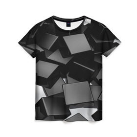 Женская футболка 3D с принтом Кубы материи в Кировске, 100% полиэфир ( синтетическое хлопкоподобное полотно) | прямой крой, круглый вырез горловины, длина до линии бедер | abstract | abstraction | block | tessera | абстракция | кубики | текстура