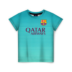 Детская футболка 3D с принтом Aqua Barcelona в Кировске, 100% гипоаллергенный полиэфир | прямой крой, круглый вырез горловины, длина до линии бедер, чуть спущенное плечо, ткань немного тянется | barcelona | барса | барселона | футбол
