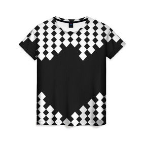 Женская футболка 3D с принтом Шахматная клетка в Кировске, 100% полиэфир ( синтетическое хлопкоподобное полотно) | прямой крой, круглый вырез горловины, длина до линии бедер | abstract | abstraction | block | tessera | абстракция | клетка | кубики | текстура