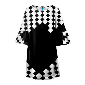 Детское платье 3D с принтом Шахматная клетка в Кировске, 100% полиэстер | прямой силуэт, чуть расширенный к низу. Круглая горловина, на рукавах — воланы | abstract | abstraction | block | tessera | абстракция | клетка | кубики | текстура