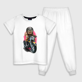Детская пижама хлопок с принтом Кот мотоциклист в Кировске, 100% хлопок |  брюки и футболка прямого кроя, без карманов, на брюках мягкая резинка на поясе и по низу штанин
 | moto | киса | кот | котэ | мото | мотоцикл | очки | шлем