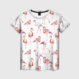 Женская футболка 3D с принтом Фламинго в Кировске, 100% полиэфир ( синтетическое хлопкоподобное полотно) | прямой крой, круглый вырез горловины, длина до линии бедер | vppdgryphon | арт | краска | прикольные | птицы | фламинго | цветные