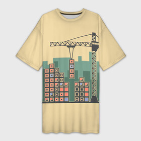 Платье-футболка 3D с принтом Стройка в Кировске,  |  | башенный кран | всё пропало | гастрабайтер | гастрабайтеры | день строителя | кирпичи | начальника | неприятности | облом | олд скул | олдскул | пипец | строительный кран | строительство | тетрис